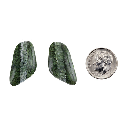 Chrysotile in Serpentine - Freeform Cabochon Matched Pair 27mm x 14mm with dime