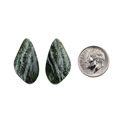 Chrysotile Serpentine - Freeform Cabochon Matched Pair 27mm x 14mm with dime