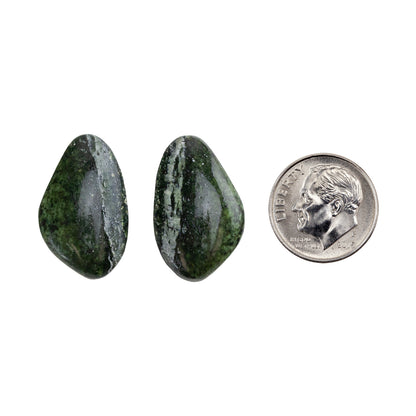 Chrysotile Serpentine - Freeform Cabochon Matched Pair 23mm x 14mm with dime