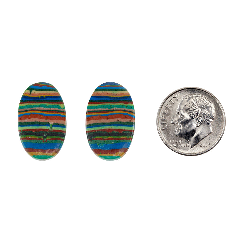 Rainbow Calsilica - Oval Cabochon 20mm x 13mm - Matched Pair with dime