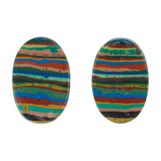 Rainbow Calsilica - Oval Cabochon 20mm x 13mm - Matched Pair