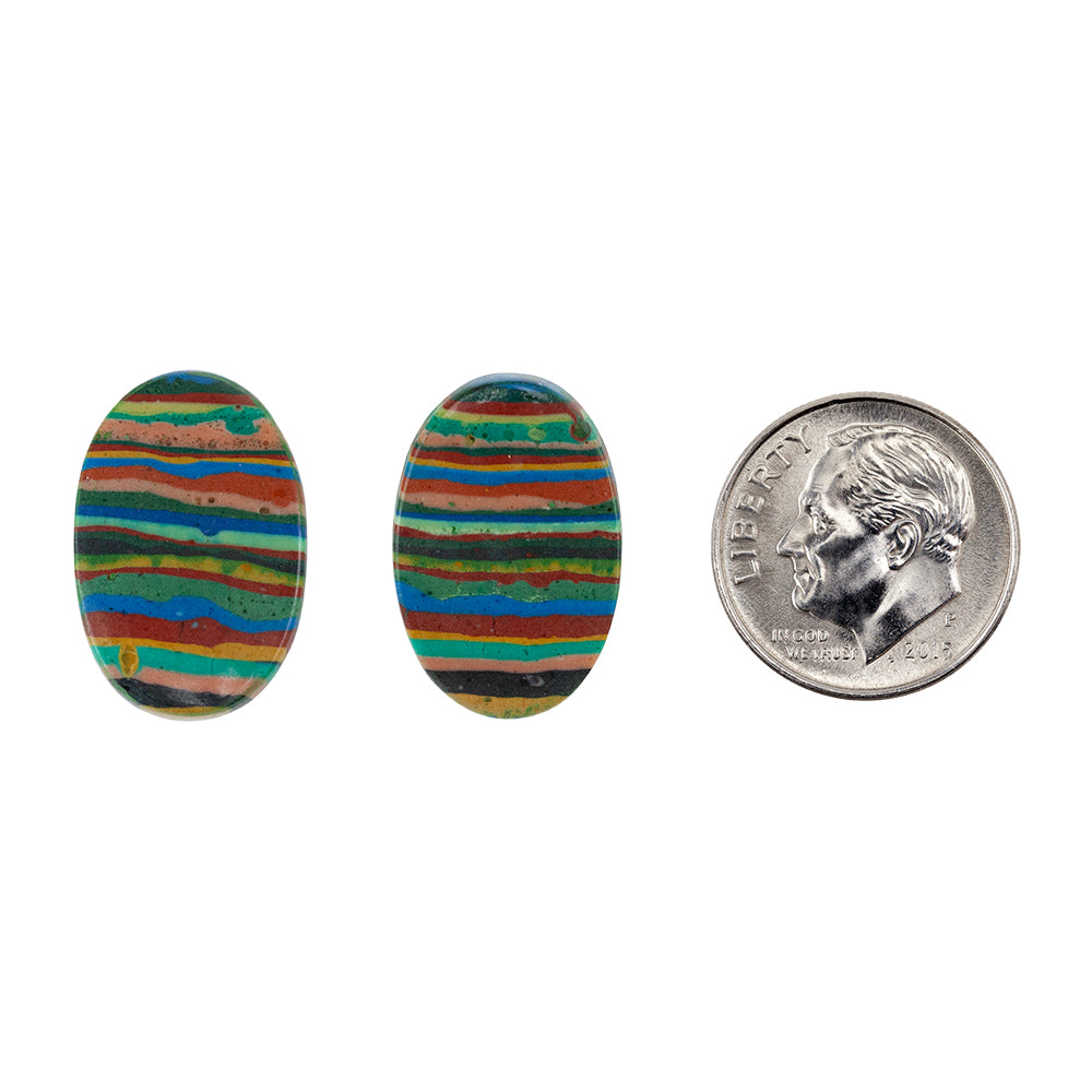 Rainbow Calsilica - Oval Cabochon 20mm x 13mm - Matched Pair with dime