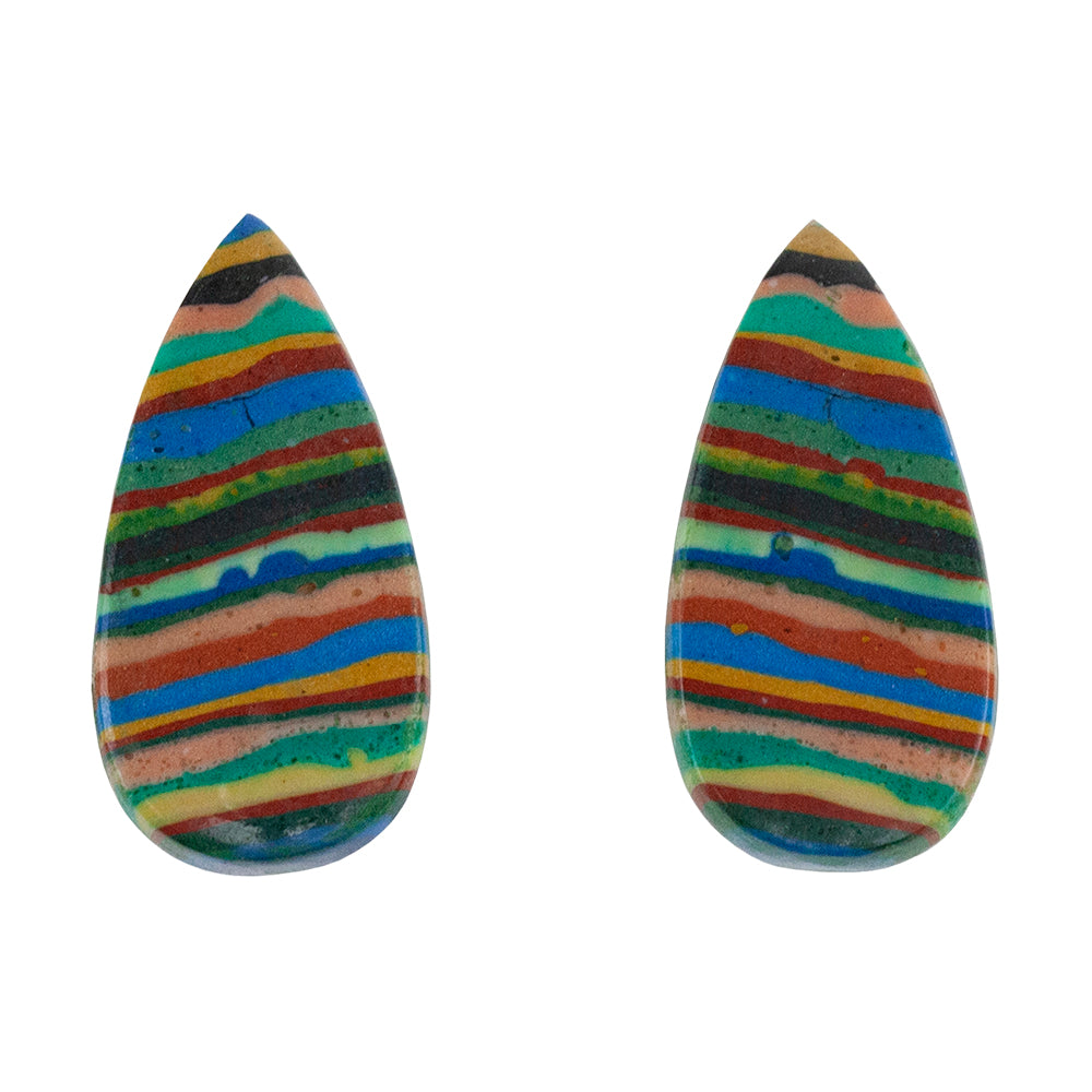 Rainbow Calsilica - Pear Cabochon 22mm x 11mm - Matched Pair