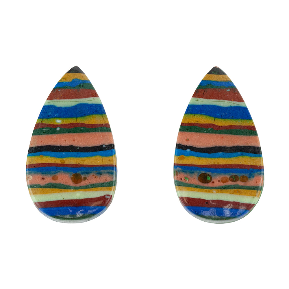 Rainbow Calsilica - Pear Cabochon 24mm x 14mm - Matched Pair