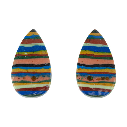 Rainbow Calsilica - Pear Cabochon 24mm x 14mm - Matched Pair