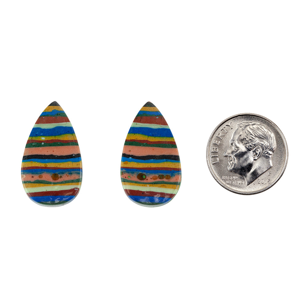 Rainbow Calsilica - Pear Cabochon 24mm x 14mm - Matched Pair with dime