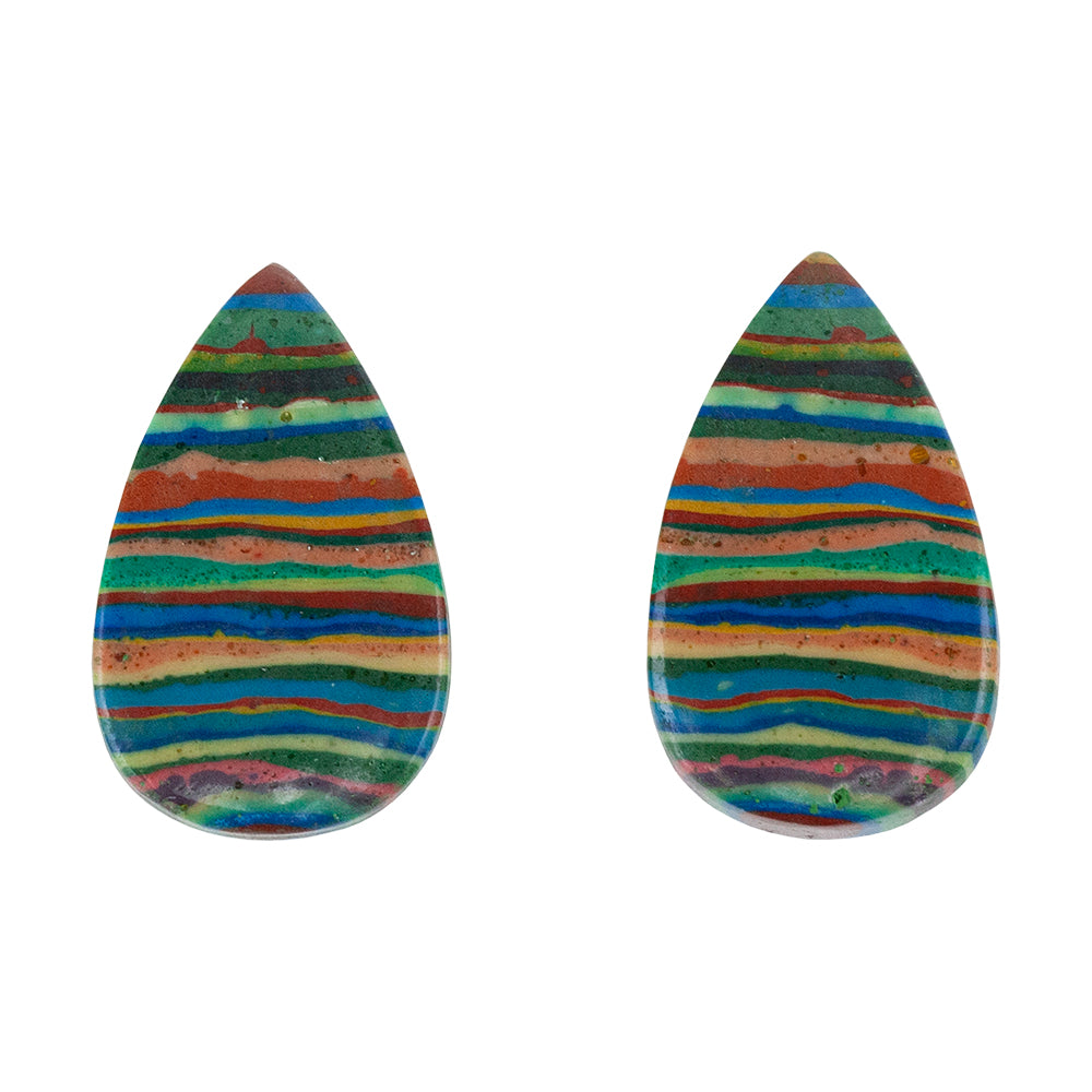 Rainbow Calsilica - Pear Cabochon 22mm x 14mm - Matched Pair