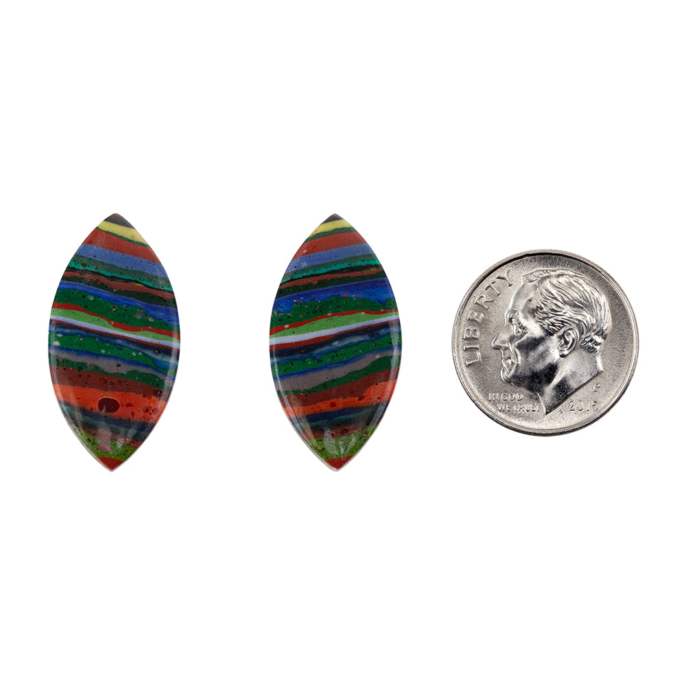 Rainbow Calsilica - Marquise Cabochon 24mm x 13mm - Matched Pair with dime