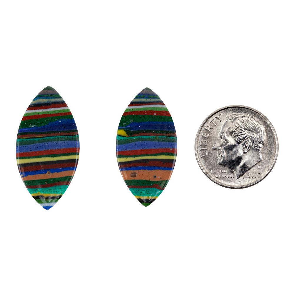 Rainbow Calsilica - Marquise Cabochon 27mm x 14mm - Matched Pair with dime