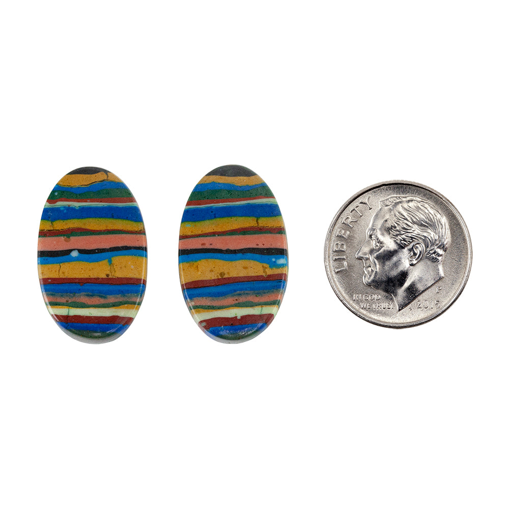 Rainbow Calsilica - Oval Cabochon 22mm x 14mm Matched Pair with dime