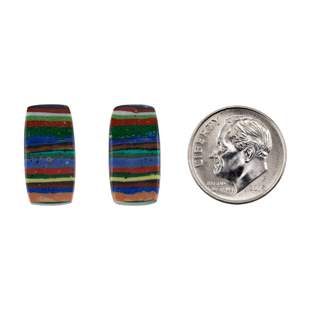 Rainbow Calsilica - Barrel Cabochon 18mm x 9mm - Matched Pair with dime