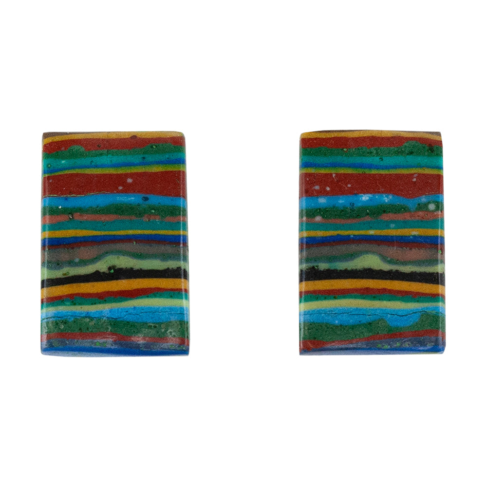 Rainbow Calsilica - Rectangle Cabochon 13mm x 9mm - Matched Pair