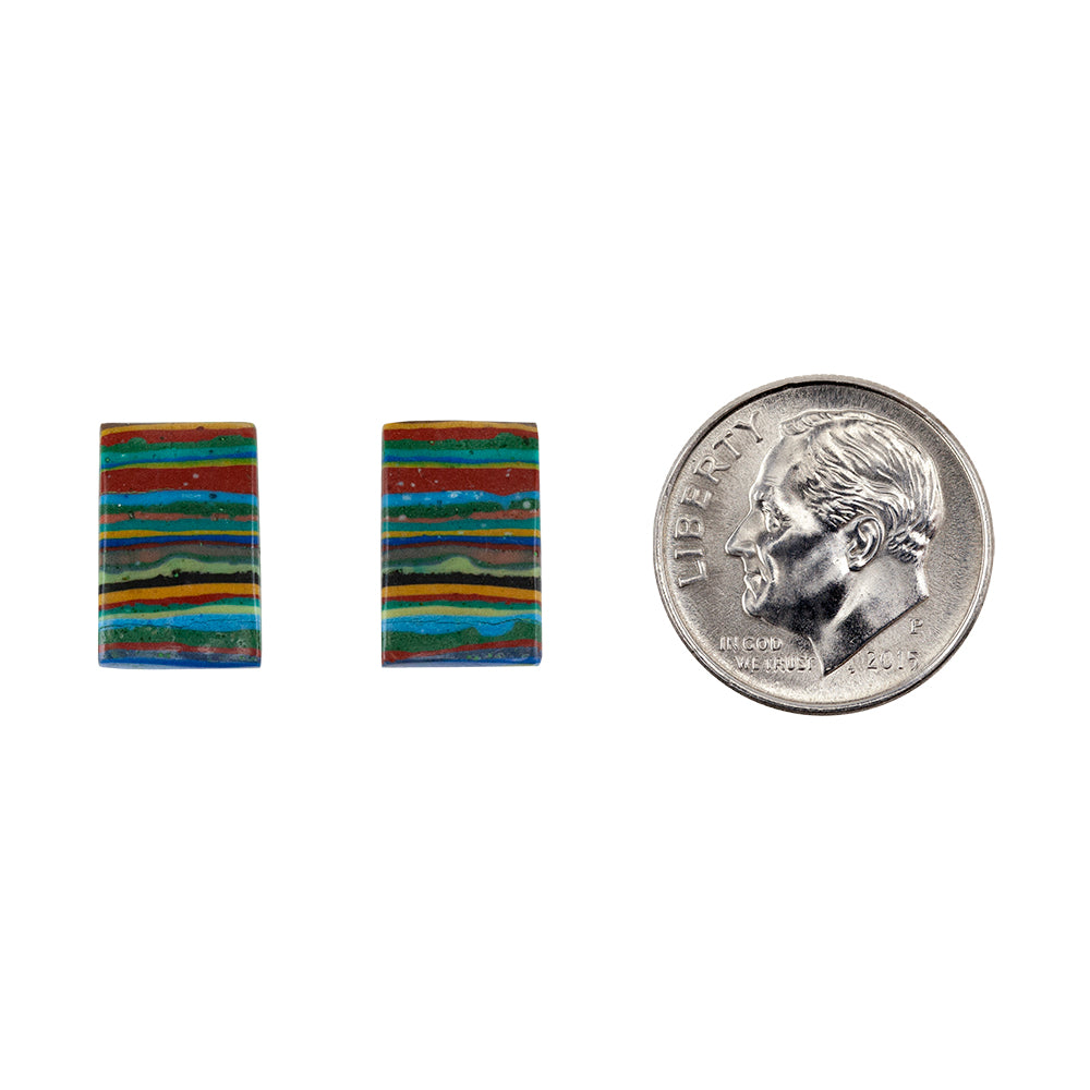 Rainbow Calsilica - Rectangle Cabochon 13mm x 9mm - Matched Pair with dime