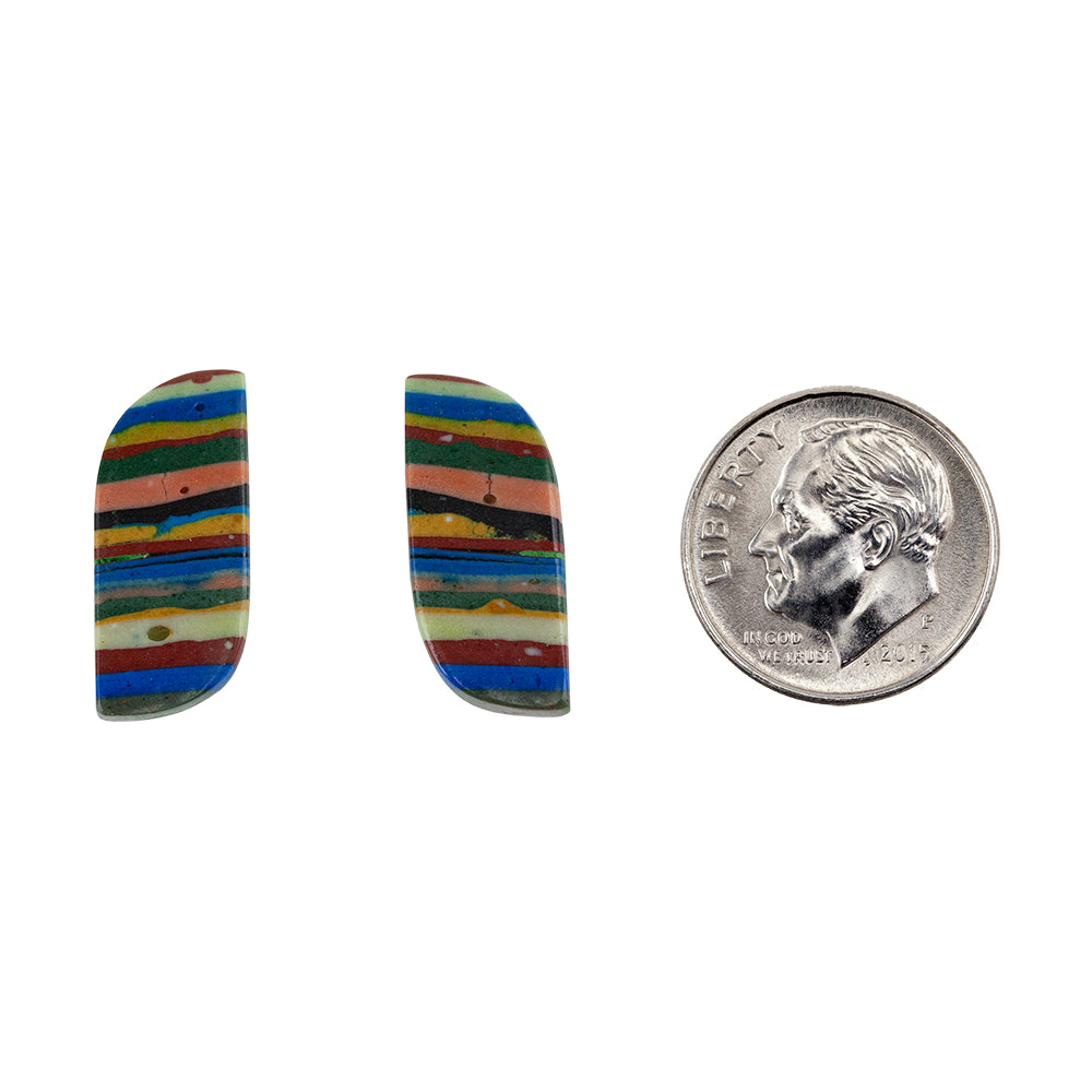 Rainbow Calsilica - Freeform Cabochon 20mm x 9mm - Matched Pair with dime