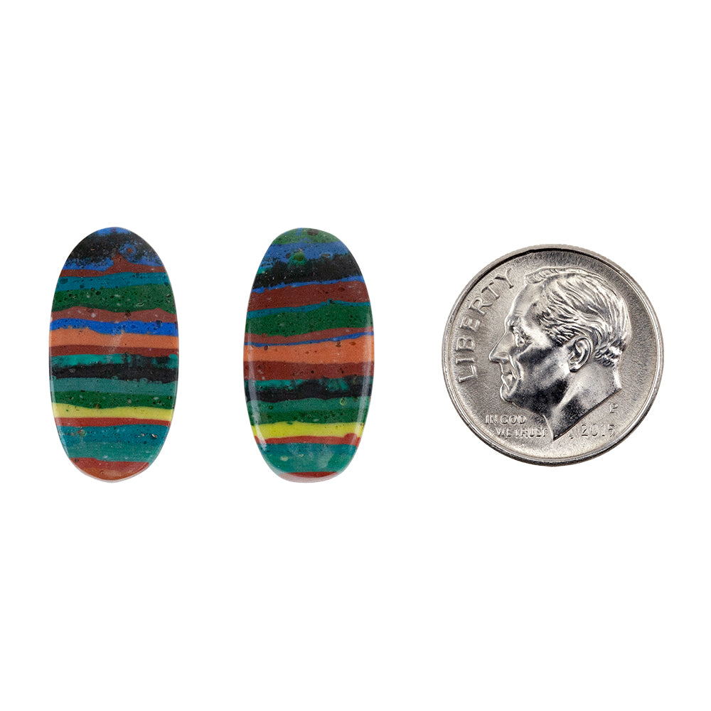 Rainbow Calsilica - Oval Cabochon 20mm x 10mm - Matched Pair with dime