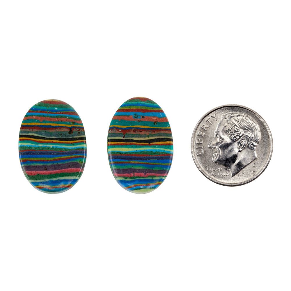 Rainbow Calsilica - Oval Cabochon 20mm x 14mm - Matched Pair with dime