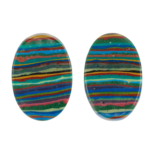 Rainbow Calsilica - Oval Cabochon 21mm x 14mm - Matched Pair