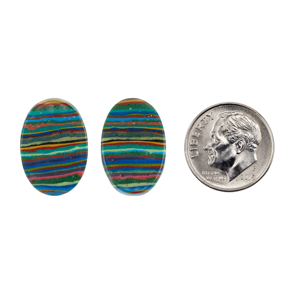 Rainbow Calsilica - Oval Cabochon 21mm x 14mm - Matched Pair with dime