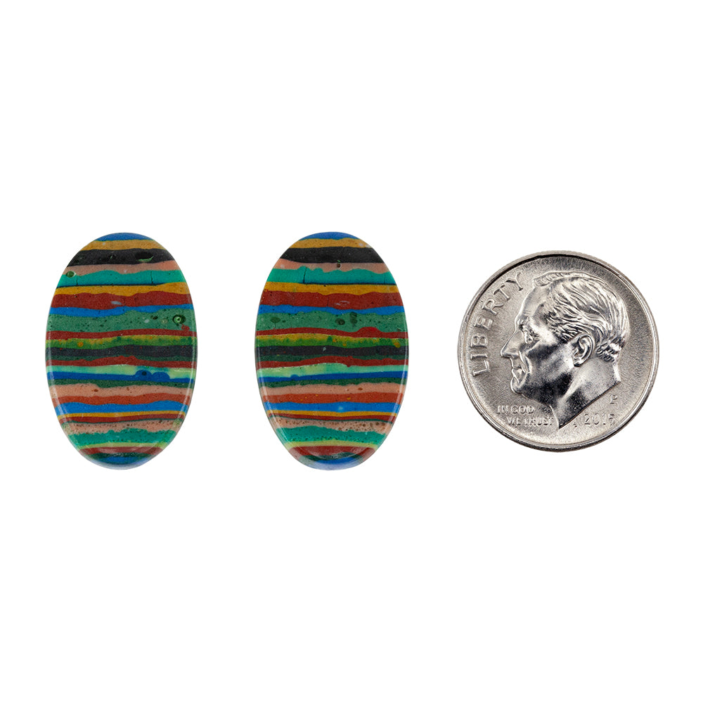 Rainbow Calsilica - Oval Cabochon 21mm x 14mm - Matched Pair with dime