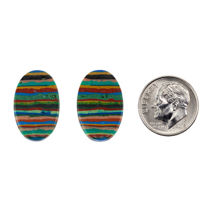Rainbow Calsilica - Oval Cabochon 21mm x 14mm - Matched Pair with dime