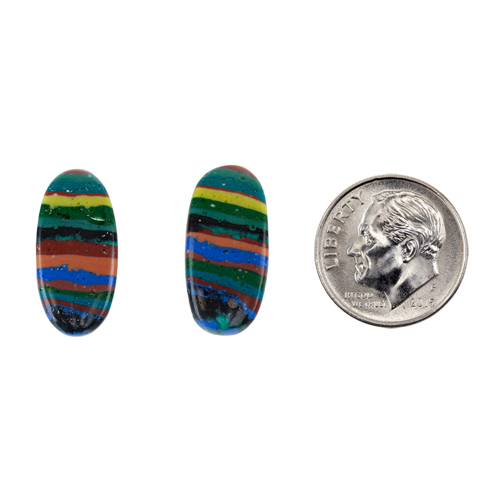 Rainbow Calsilica - Oval Cabochon 20mm x 14mm - Matched Pair with dime