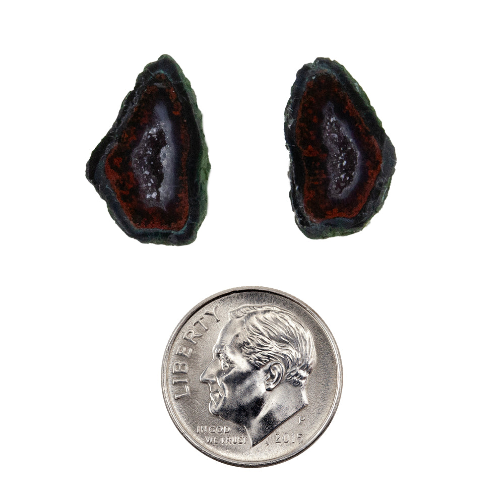 Geode Druzy Half - Freeform 18mm x 11mm - Matched Pair with dime