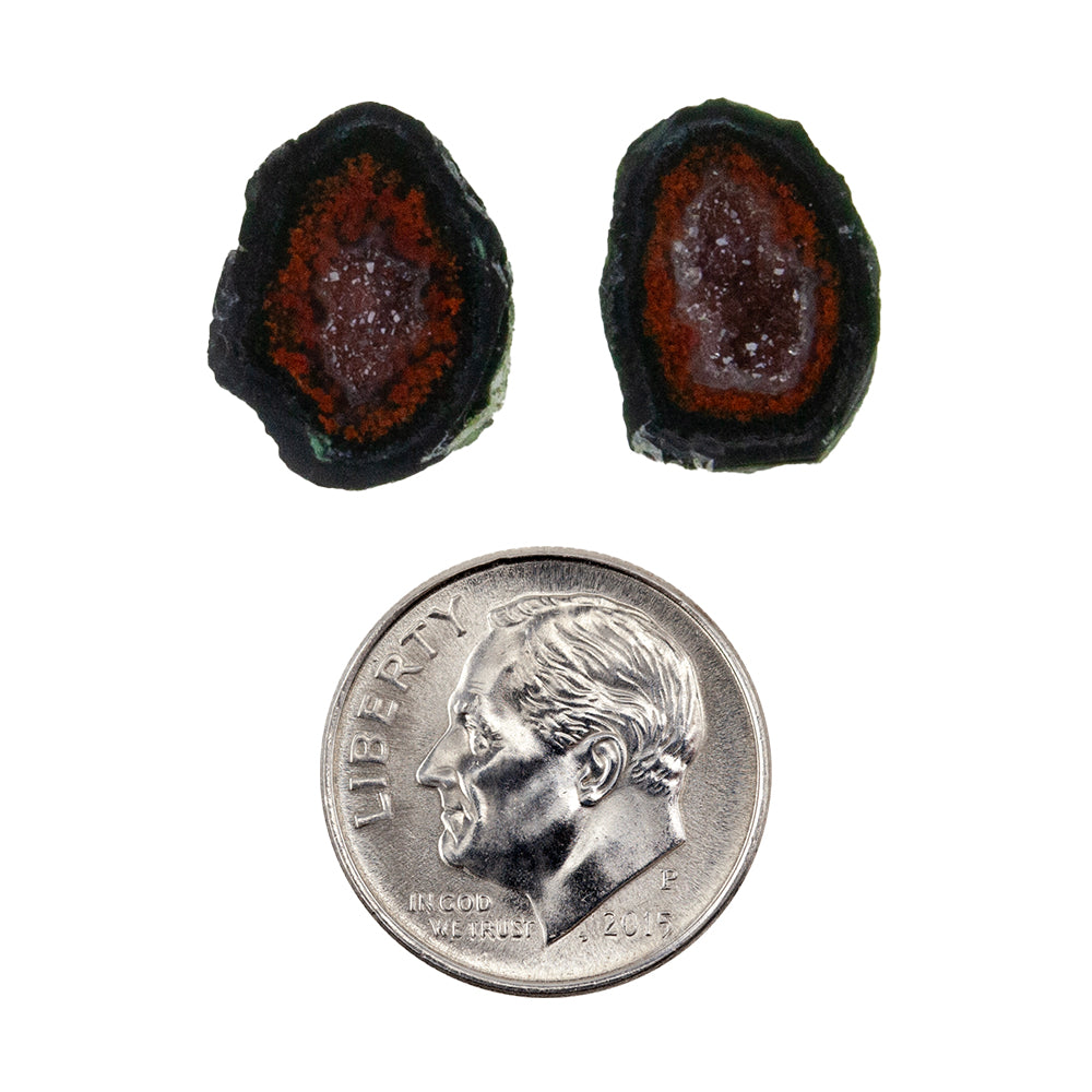 Geode Druzy Half - Freeform 15mm x 12mm - Matched Pair with dime