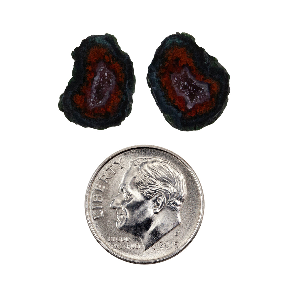 Geode Druzy Half - Freeform 15mm x 10mm - Matched Pair with dime