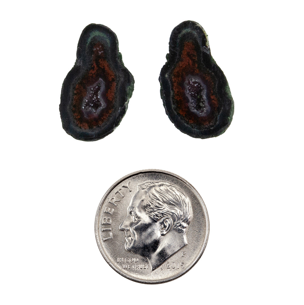 Geode Druzy Half - Freeform 18mm x 11mm - Matched Pair with dime