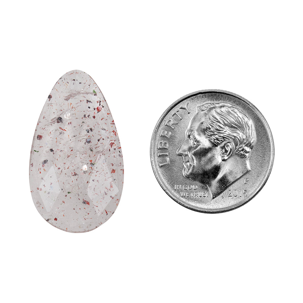 Lepidocrocite Quartz - Faceted Pear Cabochon 24mm x 14mm - Pkg/1 with dime