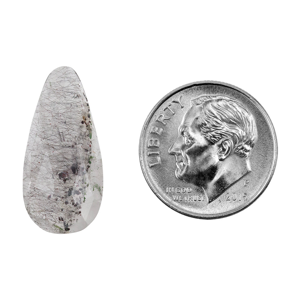 Lepidocrocite Quartz - Faceted Pear Cabochon 22mm x 10mm - Pkg/1 with dime