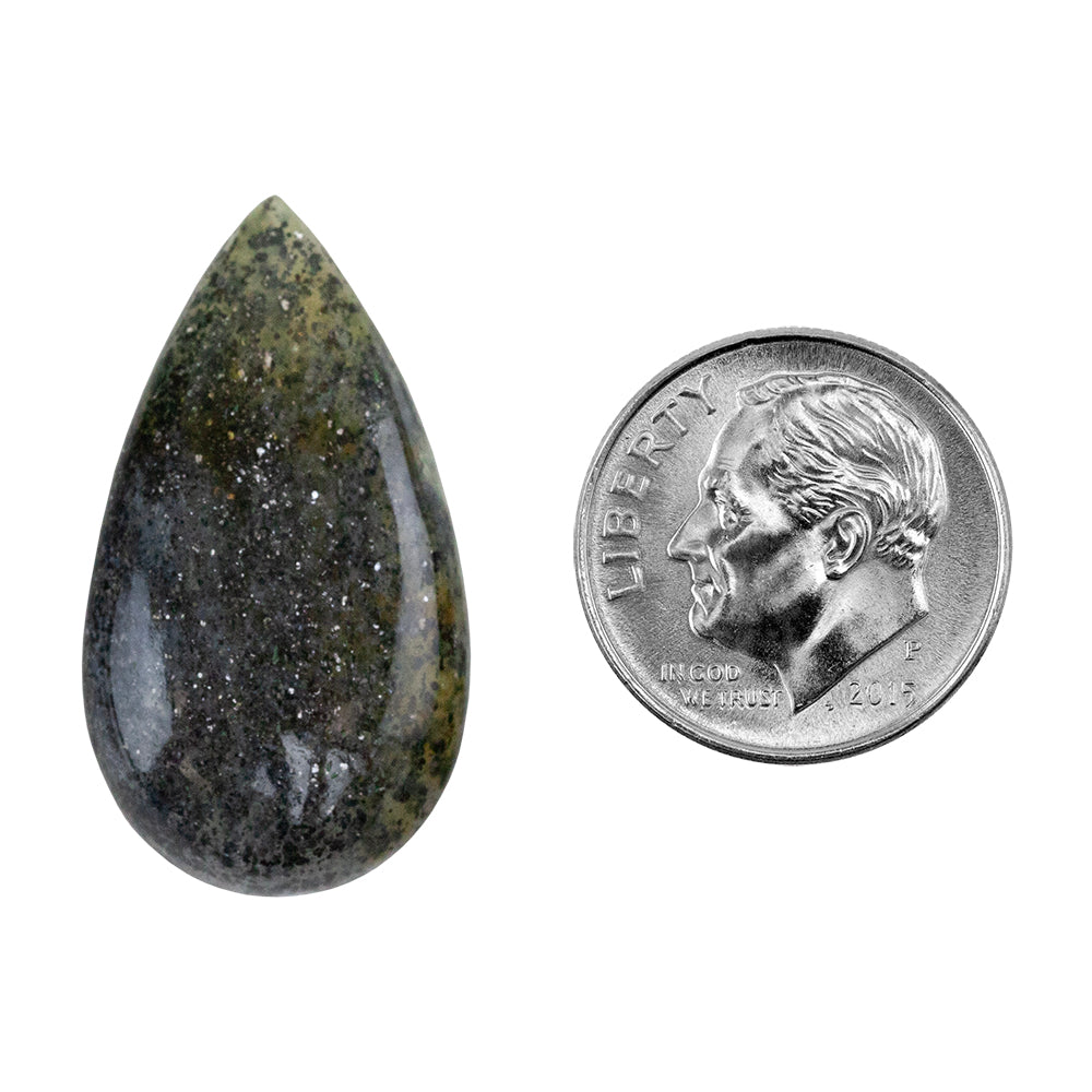 Midnight Quartzite Gemstone - Pear Cabochon 16mm x 30mm - Pkg/1 with dime