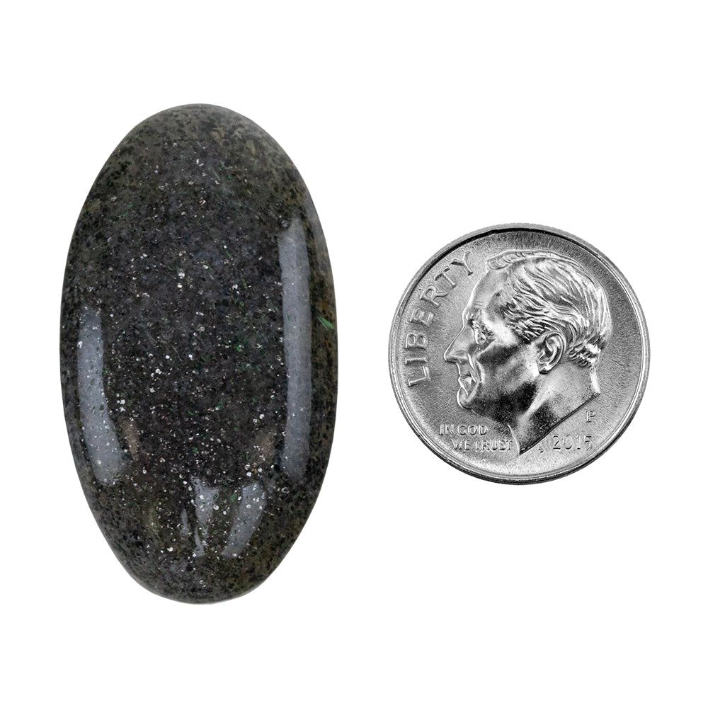 Midnight Quartzite Gemstone - Oval Cabochon 19mm x 34mm - Pkg/1 with dime