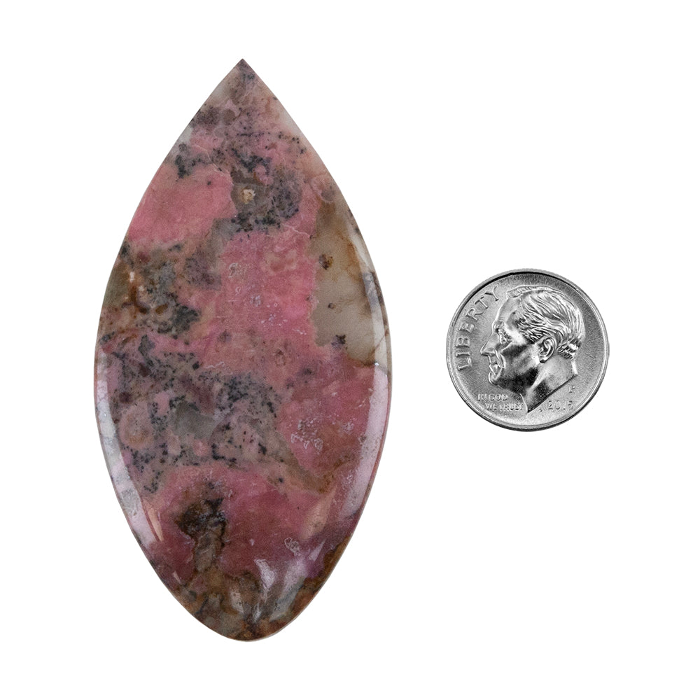 Rhodonite Gemstone - Freeform Cabochon 32mm x 64mm - Pkg/1 with dime