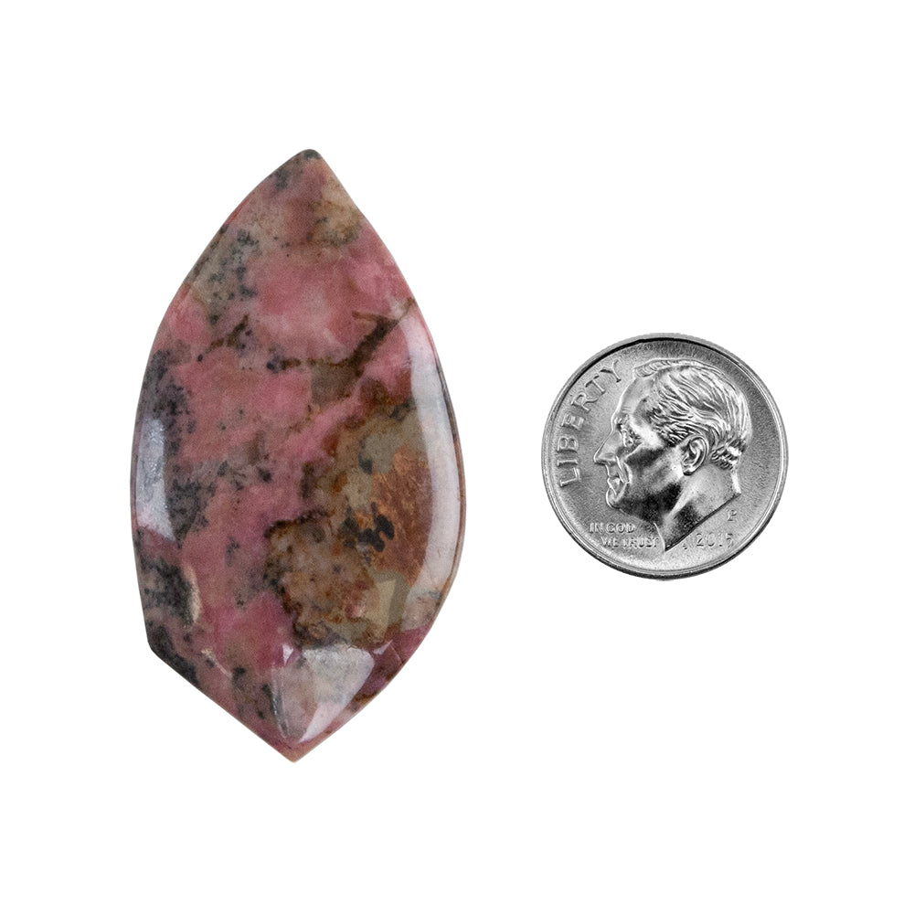 Rhodonite Gemstone - Freeform Cabochon 26mm x 47mm - Pkg/1 with dime