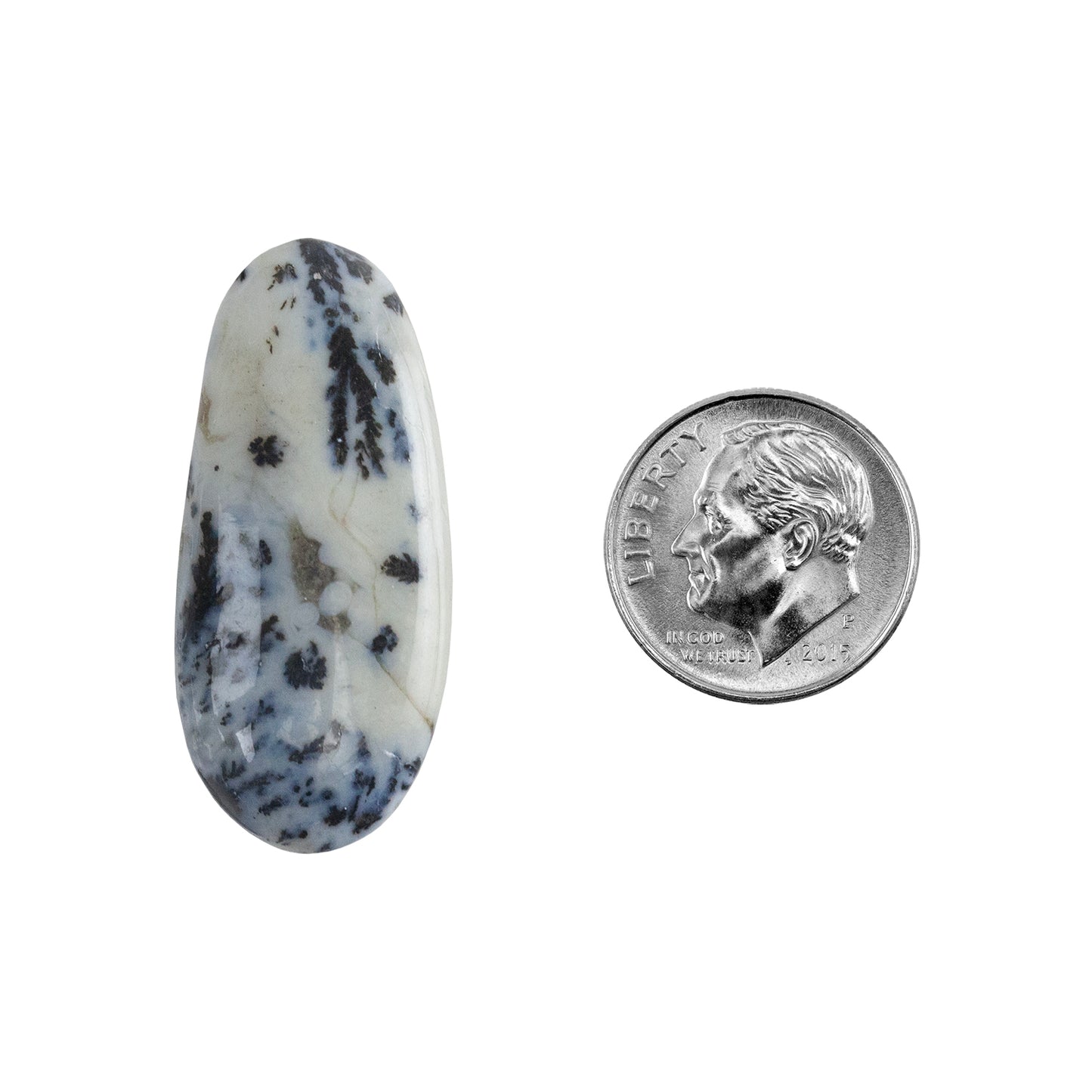 Dendritic Agate Gemstone - Freeform Cabochon 35mm x 15mm - Pkg/1 with dime