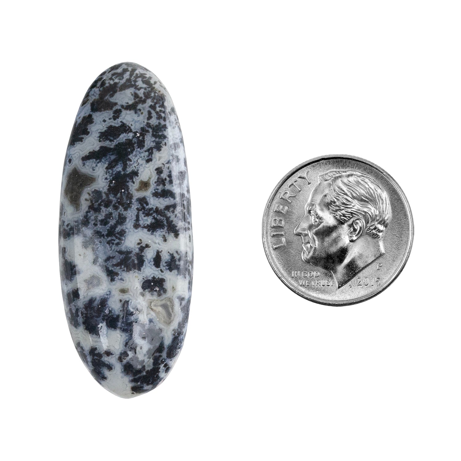 Dendritic Agate Gemstone - Freeform Cabochon 37mm x 15mm - Pkg/1 with dime