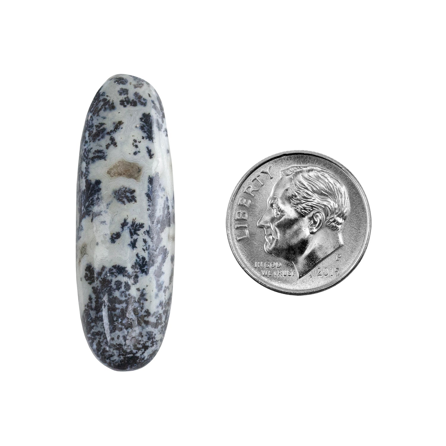 Dendritic Agate Gemstone - Freeform Cabochon 37mm x 12mm - Pkg/1 with dime