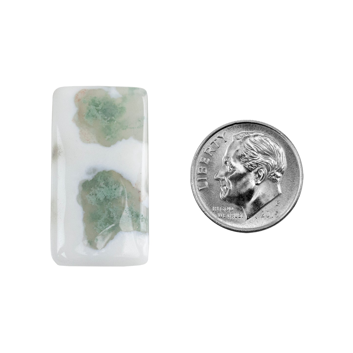Moss Agate Gemstone - Rectangle Cabochon 29mm x 15mm - Pkg/1 with dime
