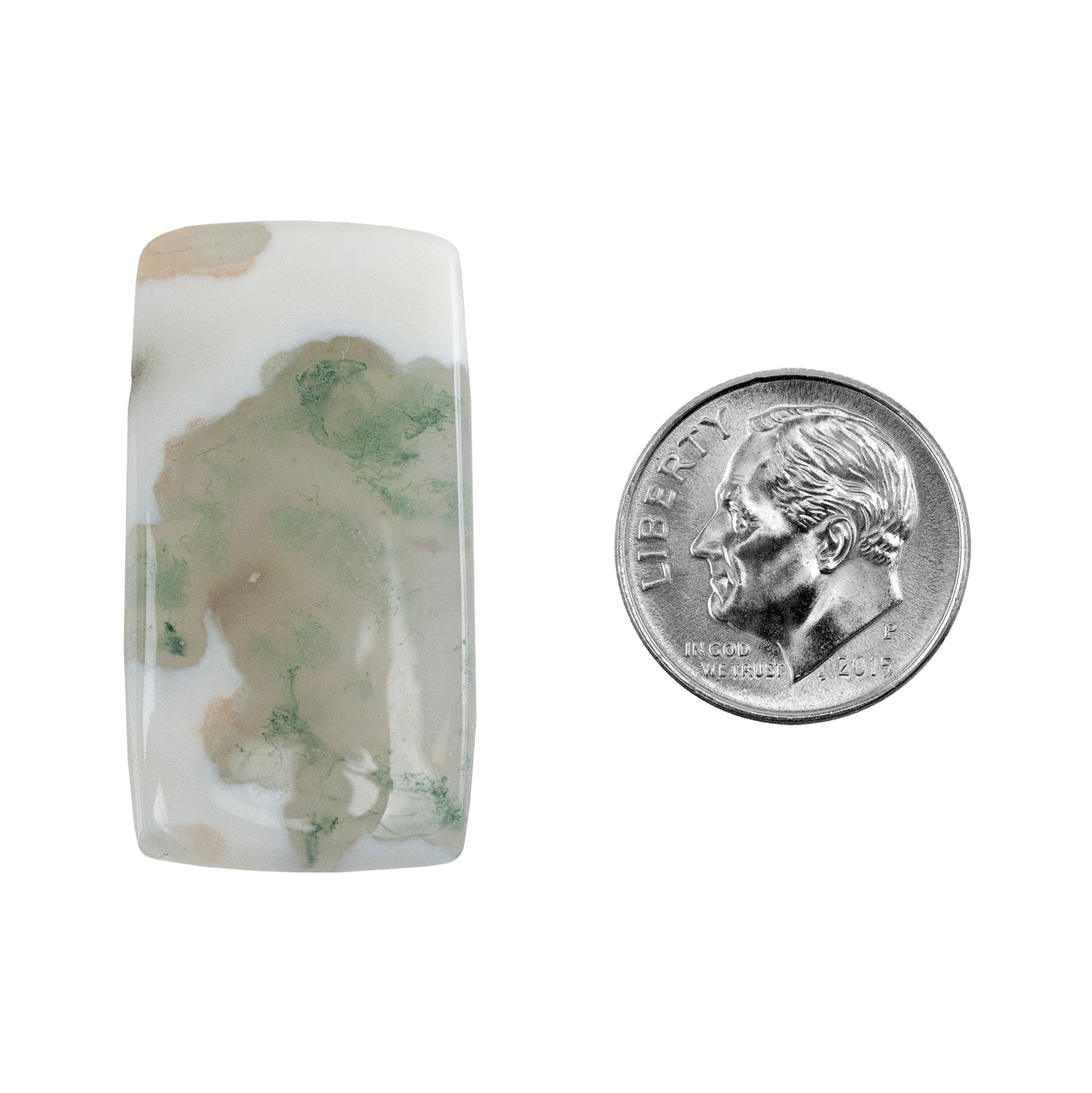 Moss Agate Gemstone - Freeform Cabochon 32mm x 17mm - Pkg/1 with dime