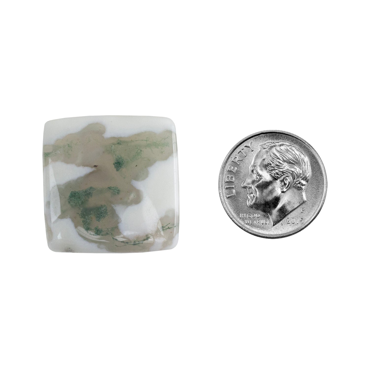 Moss Agate Gemstone - Cushion Cabochon 22mm x 22mm - Pkg/1 with dime