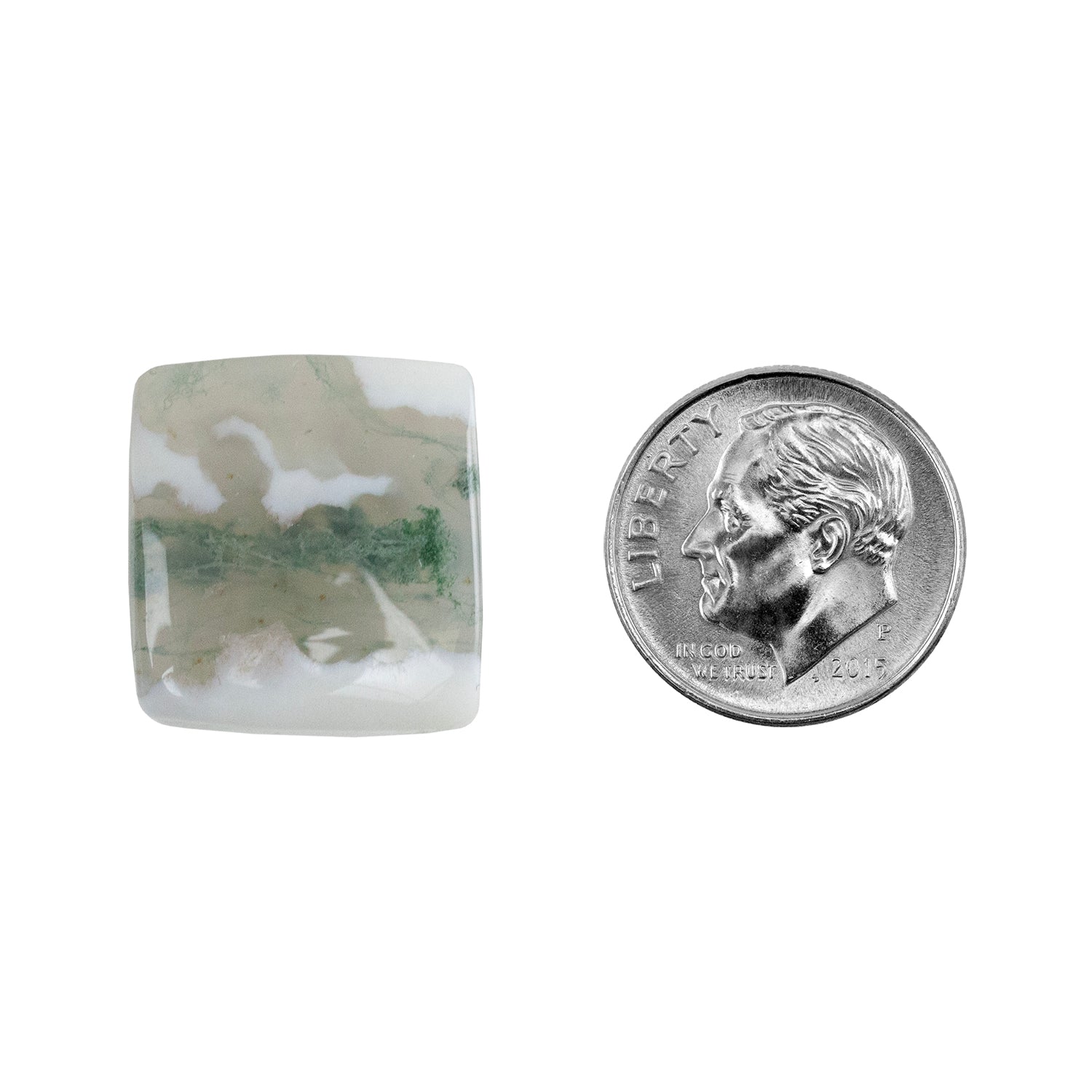 Moss Agate Gemstone - Freeform Cabochon 18mm x 17mm - Pkg/1 with dime