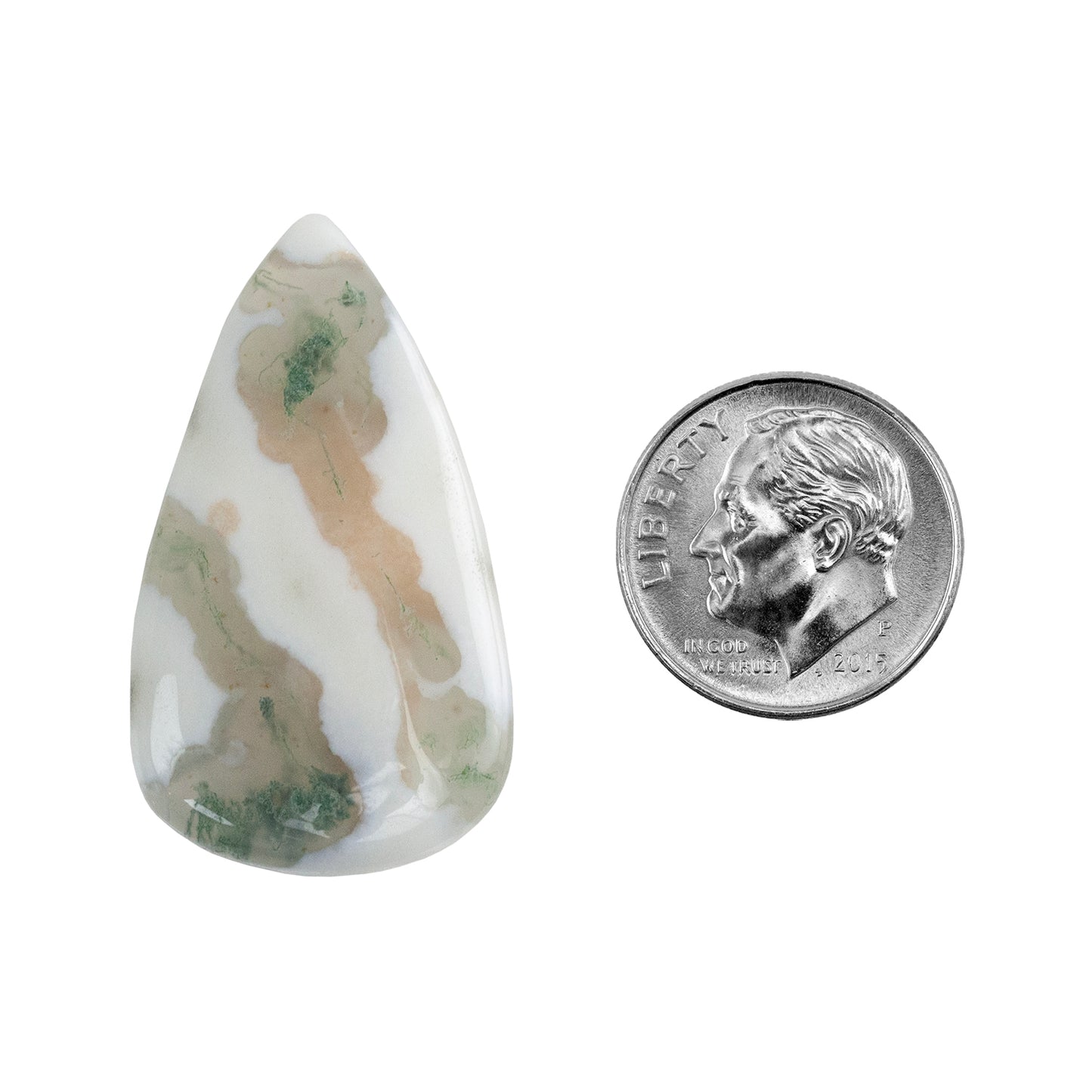Moss Agate Gemstone - Freeform Cabochon 34mm x 19mm - Pkg/1 with dime