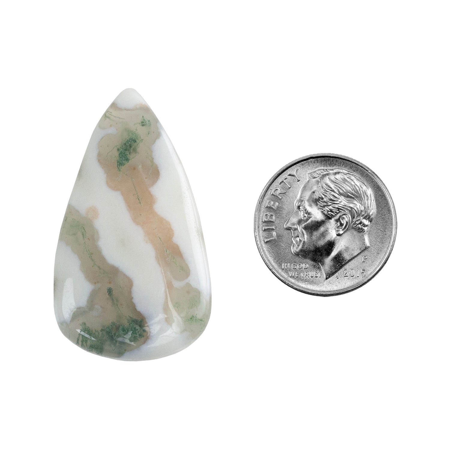 Moss Agate Gemstone - Freeform Cabochon 34mm x 19mm - Pkg/1 with dime