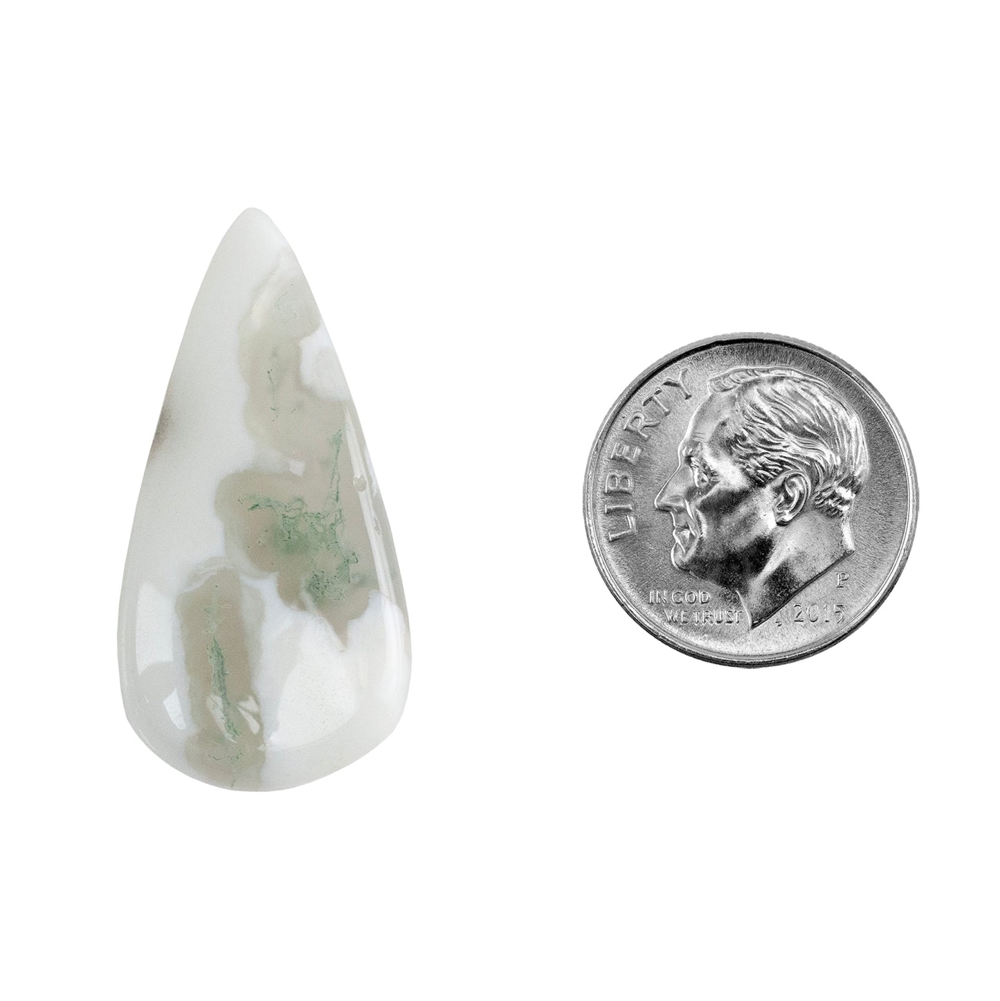 Moss Agate Gemstone - Freeform Cabochon 31mm x 15mm - Pkg/1 with dime