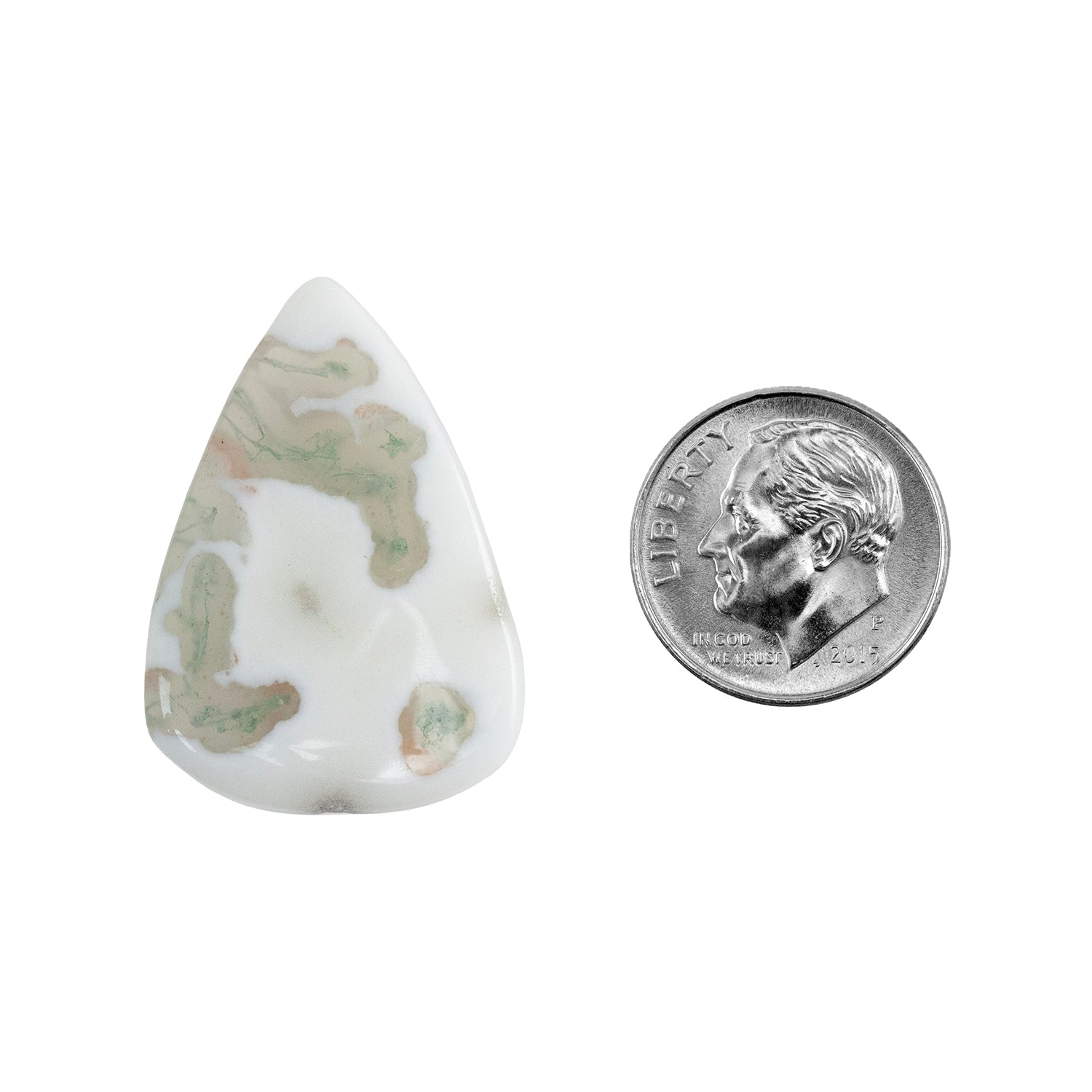 Moss Agate Gemstone - Freeform Cabochon 30mm x 21mm - Pkg/1 with dime