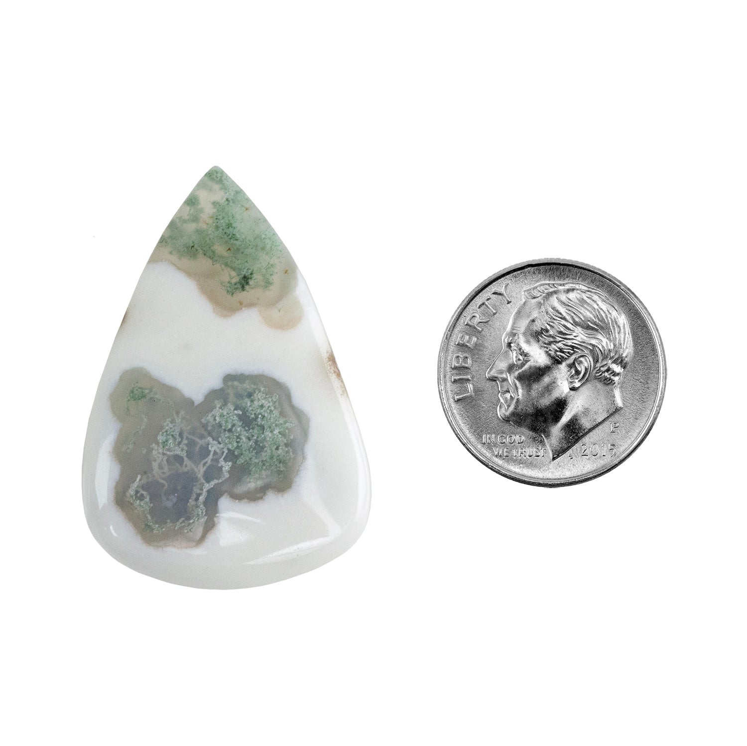 Moss Agate Gemstone - Freeform Cabochon 33mm x 22mm - Pkg/1 with dime