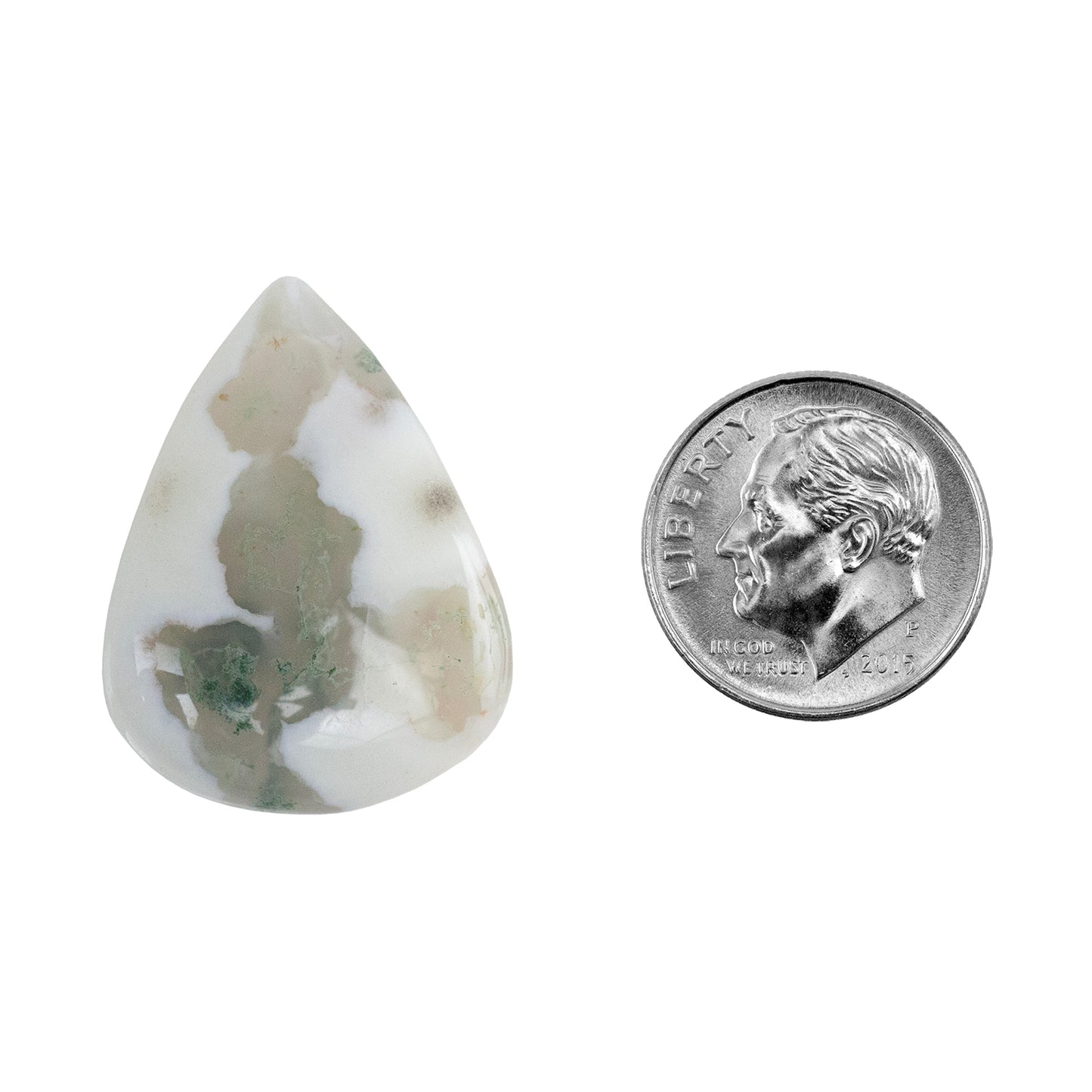 Moss Agate Gemstone - Freeform Cabochon 26mm x 20mm - Pkg/1 with dime