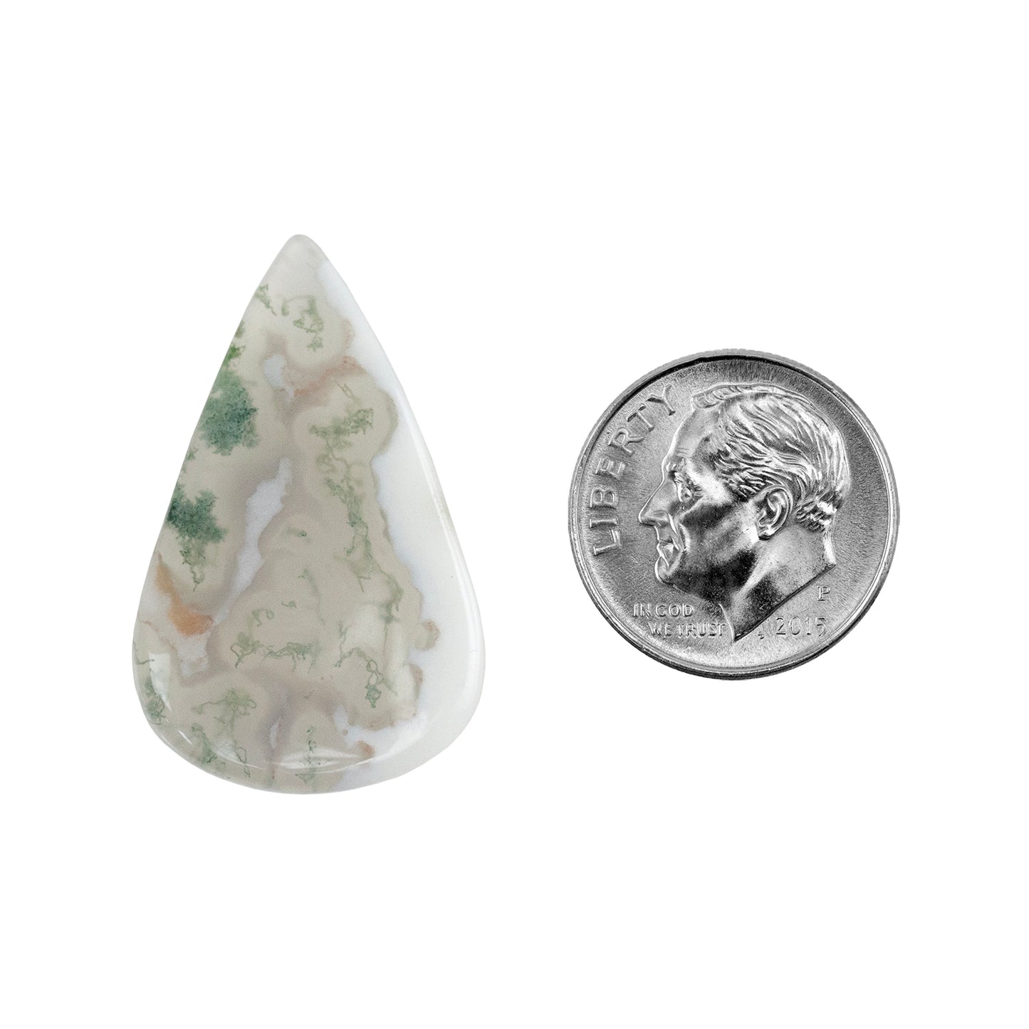 Moss Agate Gemstone - Freeform Cabochon 30mm x 19mm - Pkg/1 with dime