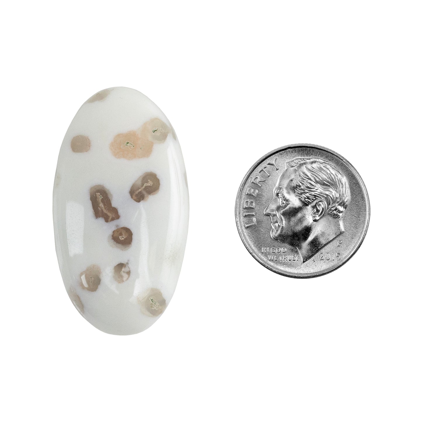 Moss Agate Gemstone - Oval Cabochon 32mm x 17mm - Pkg/1 with dime